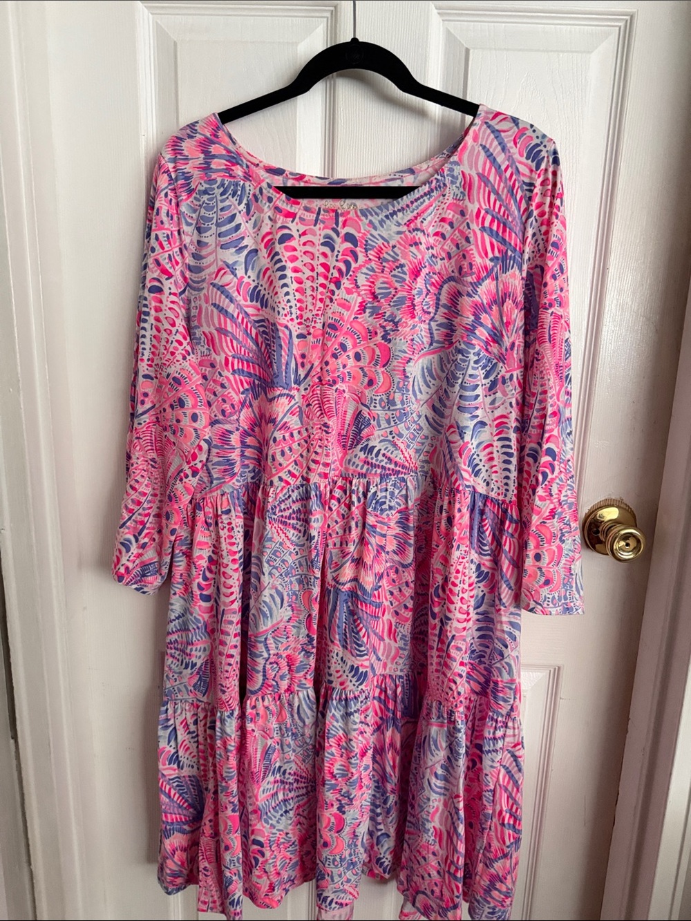 Pink & Blue Printed Tiered Tunic Dress